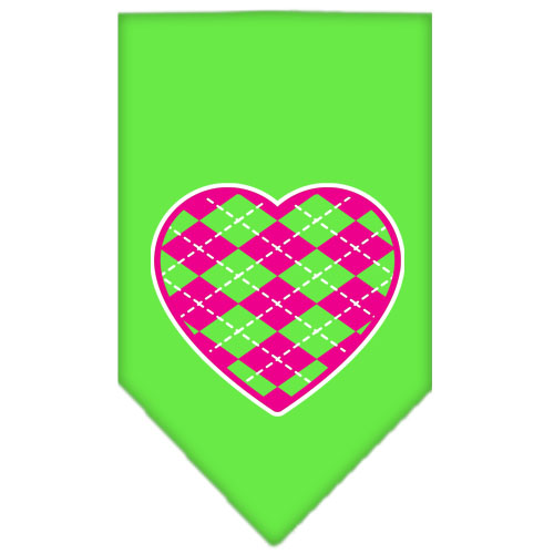Argyle Heart Pink Screen Print Bandana Lime Green Small